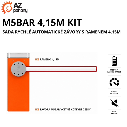 M5BAR 4,15M KIT - sada rychlé automatické závory s ramenem 4,15m